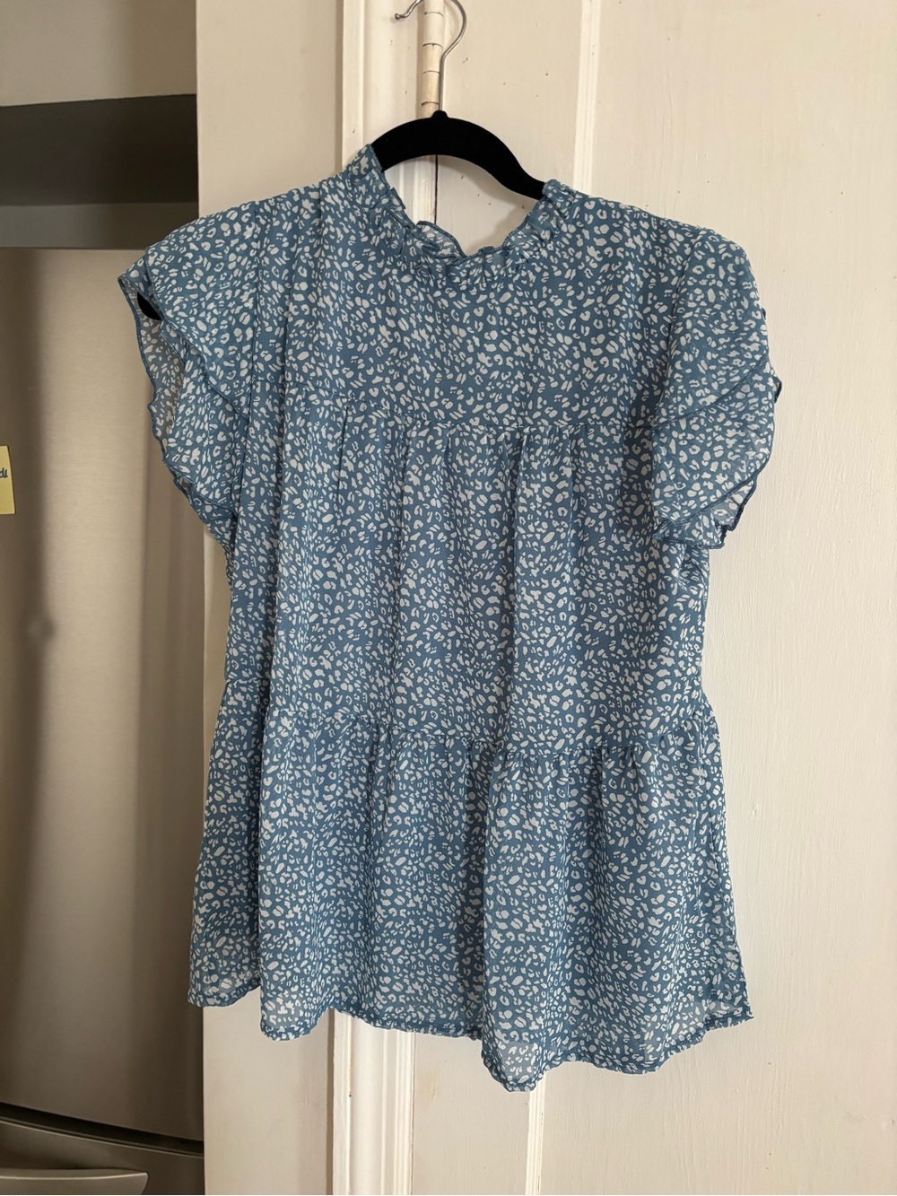 Sky Blue Floral-Spot Tiered Blouse - Never Worn